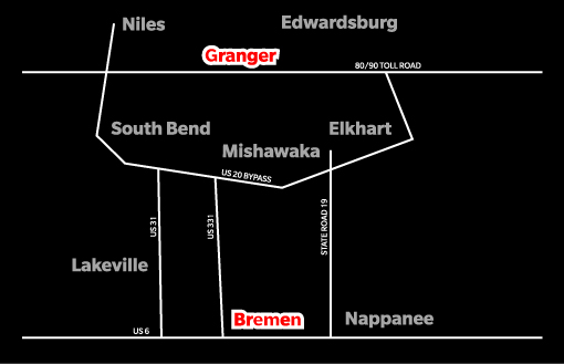 bremen and granger locations map