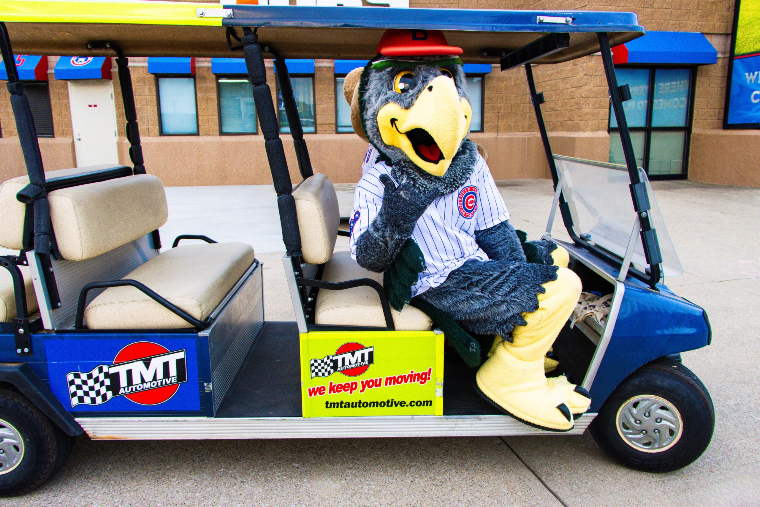 Swoop on TMT Automotive sponsored South Bend Cubs golf cart
